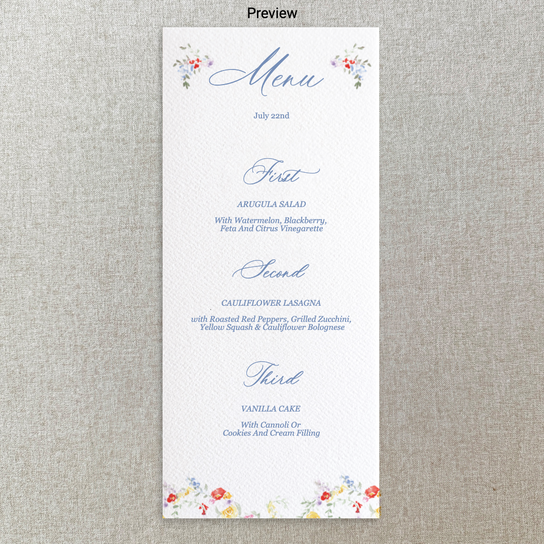 Bright Floral Watercolor Menu