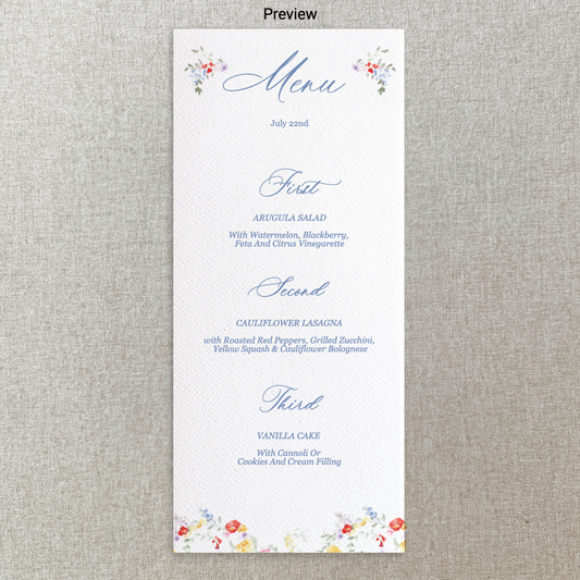 Bright Floral Watercolor Menu