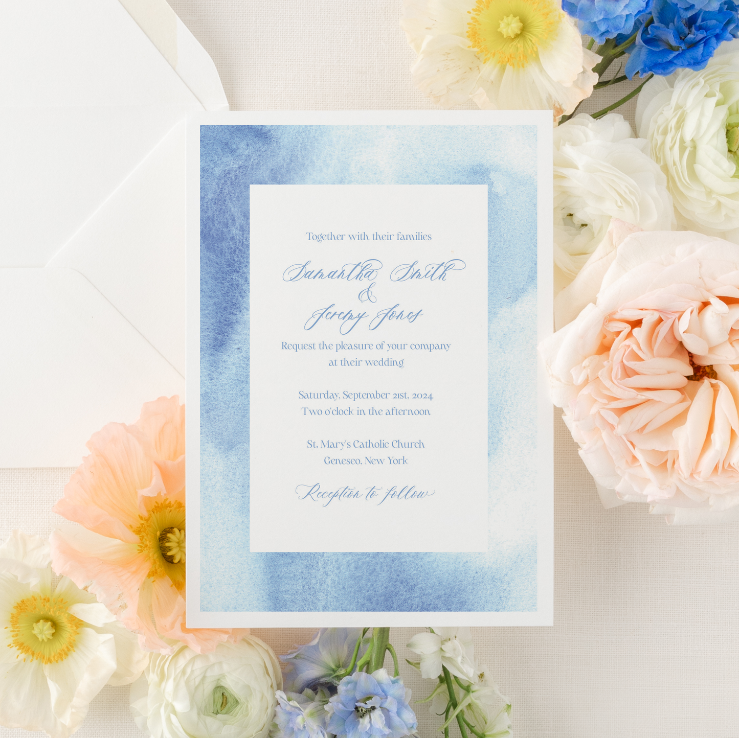 Blue Watercolor | Semi-Custom Watercolor Wedding Invitations
