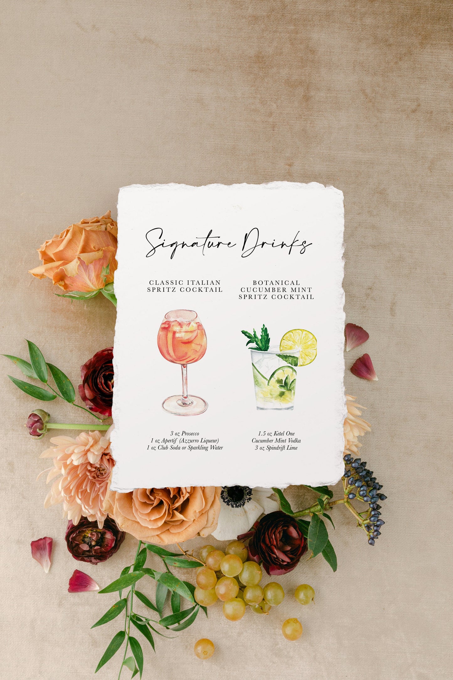 Semi-custom Watercolor Cocktail Sign - Handmade Paper With Calligraphy Font