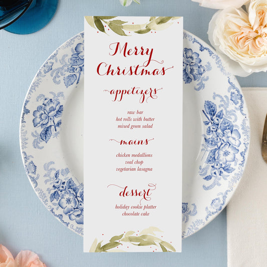 Merry Wreath Menu | Set of 10 | Printed