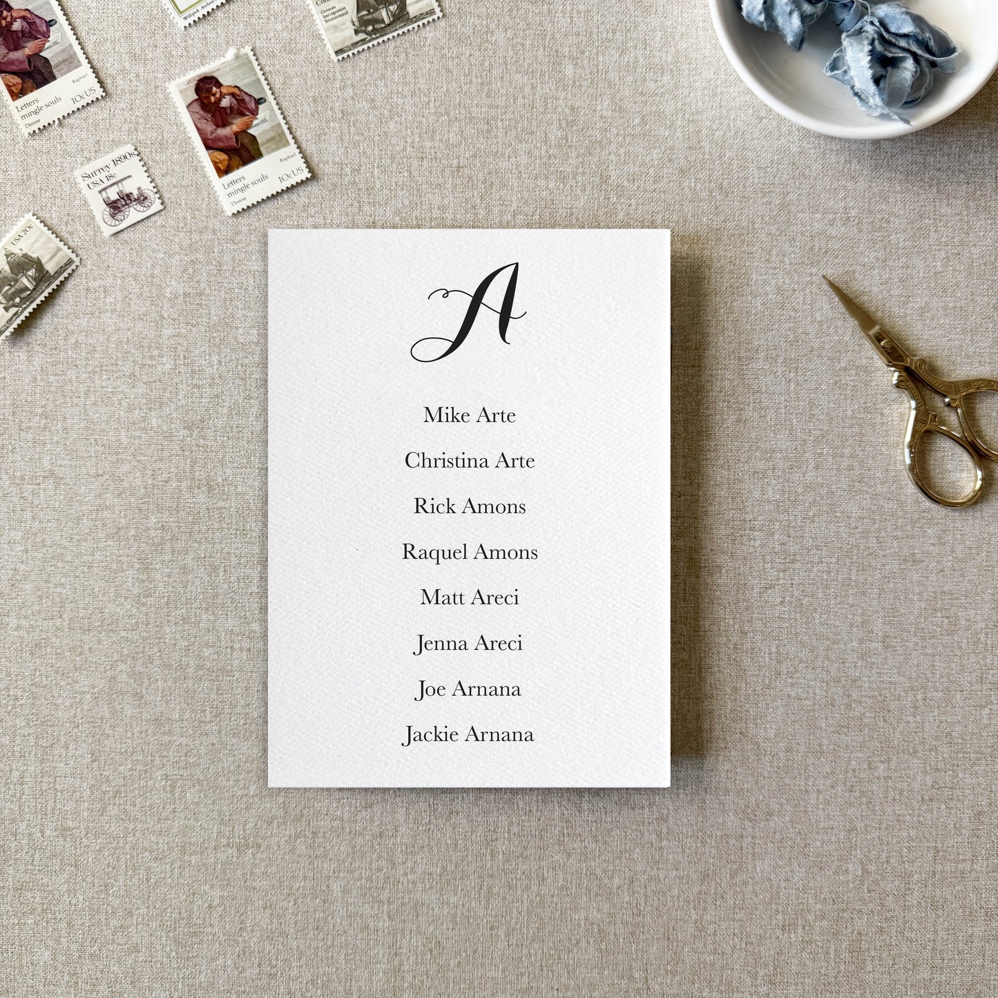 Modern Calligraphy Handmade Paper Seating Chart Cards | Printed