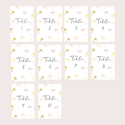 Wildflower Watercolor Table Numbers | Handmade Paper