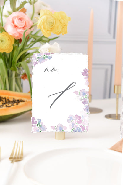 Purple Floral Watercolor Table Numbers | Handmade Paper