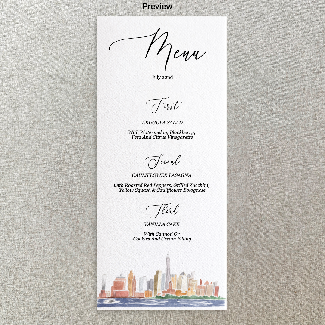NYC Watercolor Menu