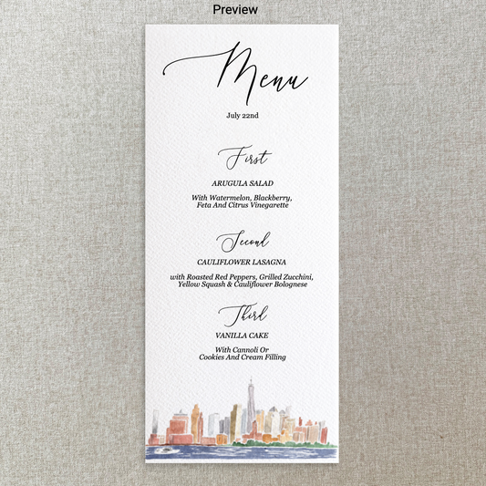NYC Watercolor Menu