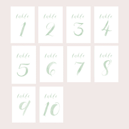 Sage Watercolor Table Numbers | Handmade Paper