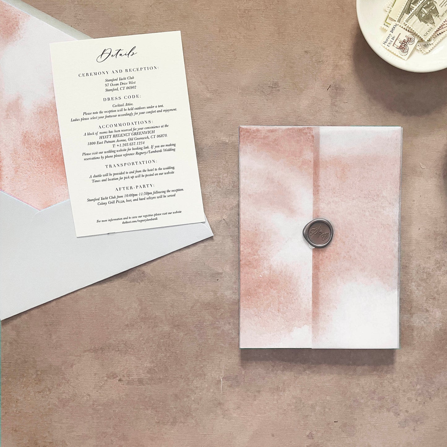 blush vellum jacket wedding invitations, pink wedding invitation accessory, 5x7 vellum wrap and envelope liner, vellum paper, DIY wedding