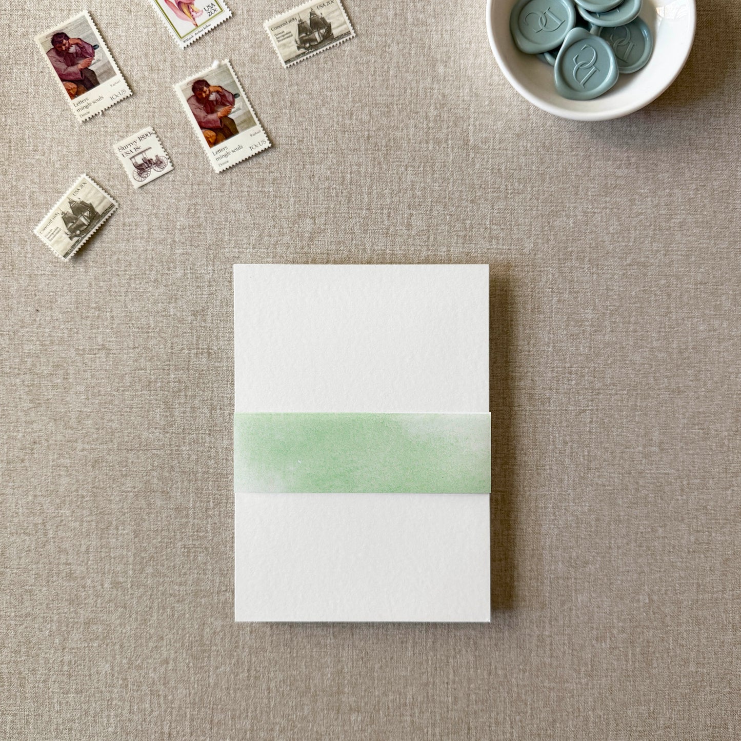 Sage Green Watercolor Vellum Belly Band | Set of 10