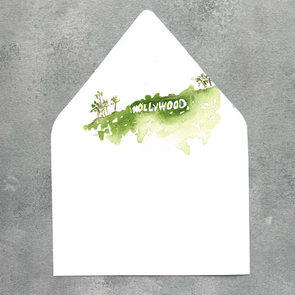 Los Angeles Hollywood Watercolor Euroflap Envelope Liner | Set of 10 | For 5x7” invitations