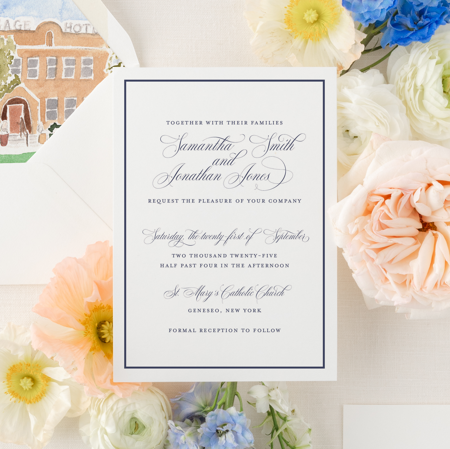 Calligraphy Collection 2 | Semi-Custom Watercolor Wedding Invitations | Custom Venue Artwork Included