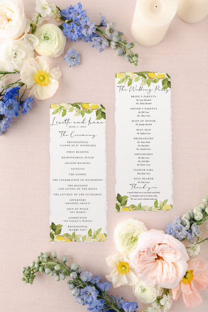 Semi-custom Yellow Lemons Handmade Paper Wedding Program | Set of 10 | Printed