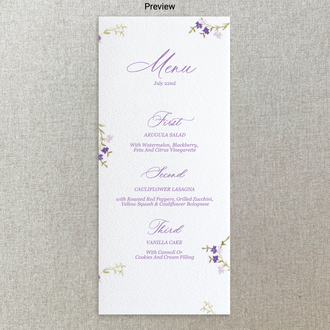 Purple Floral Menu