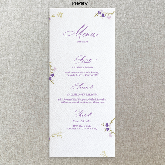 Purple Floral Menu
