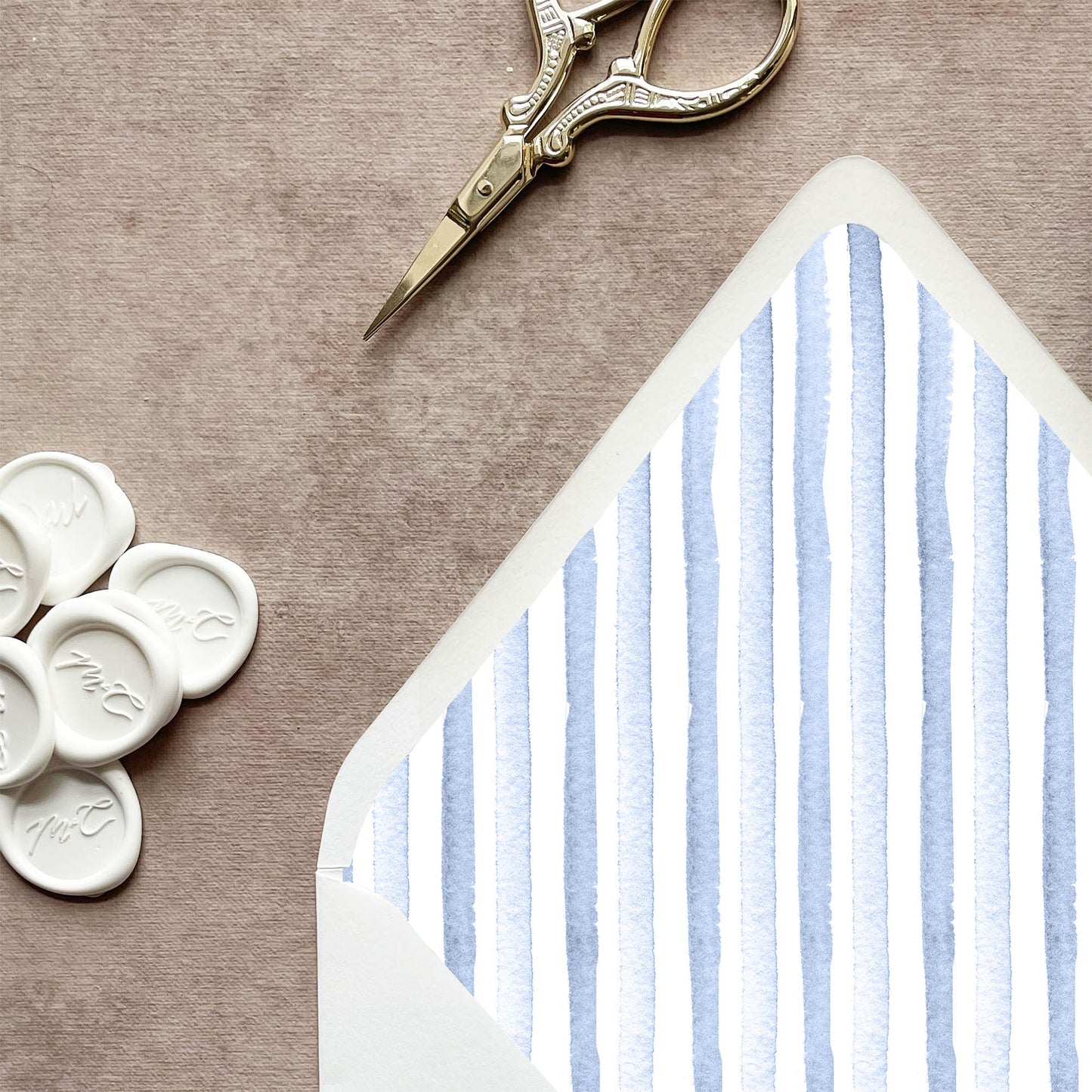 Dusty Blue Stripe Envelope Liner | Set of 10 | For 5x7” Invitations