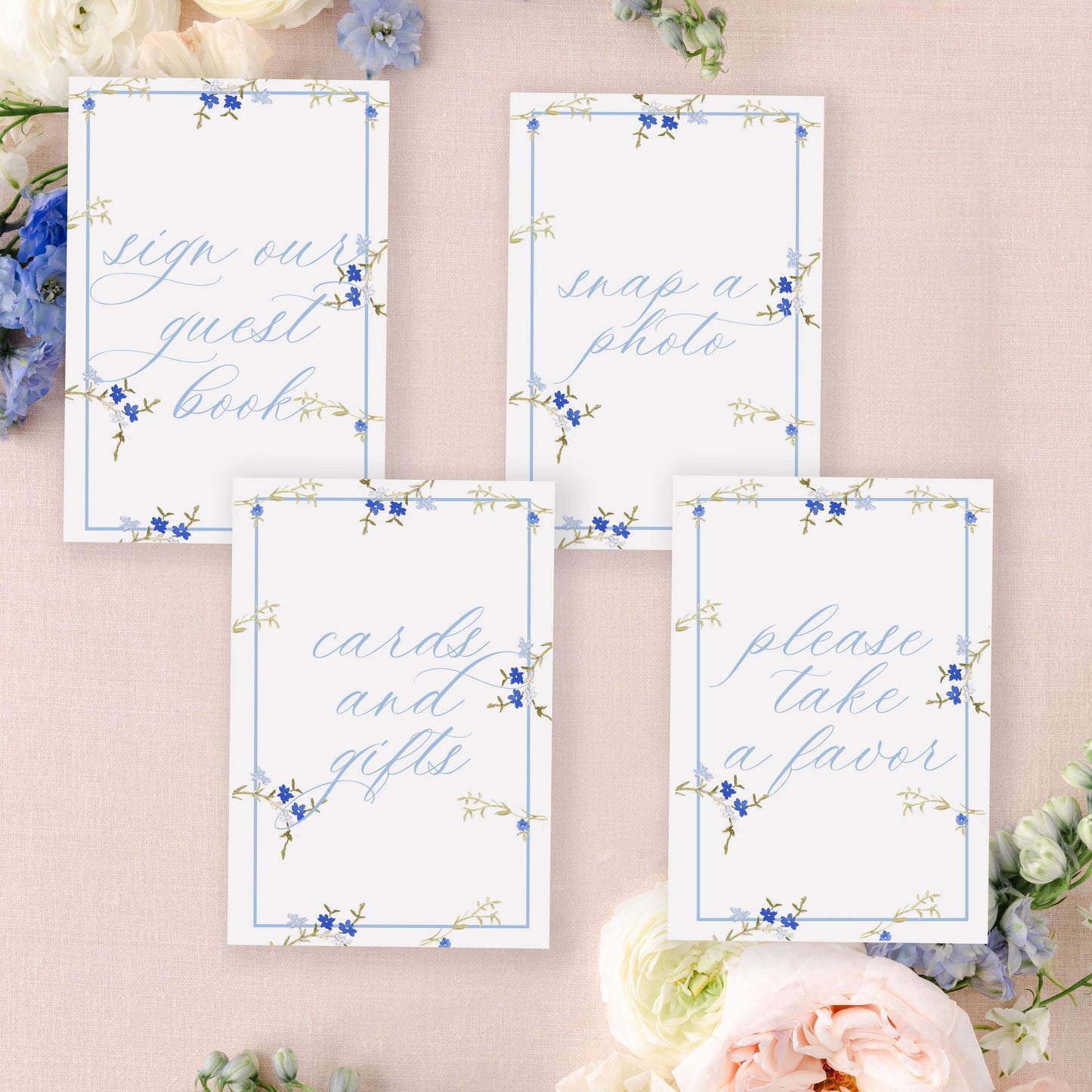 Blue Floral Wedding Signs | Your Custom Text | 5x7" or 8x10"