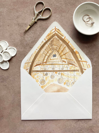 Barn Watercolor Envelope Liner | A7 Euroflap | Set of 10
