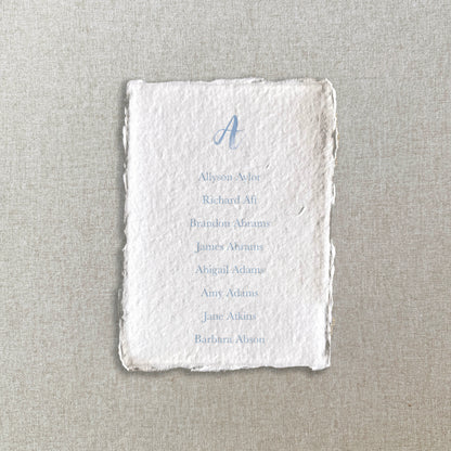Dusty Blue Watercolor Paper Seating Chart Cards