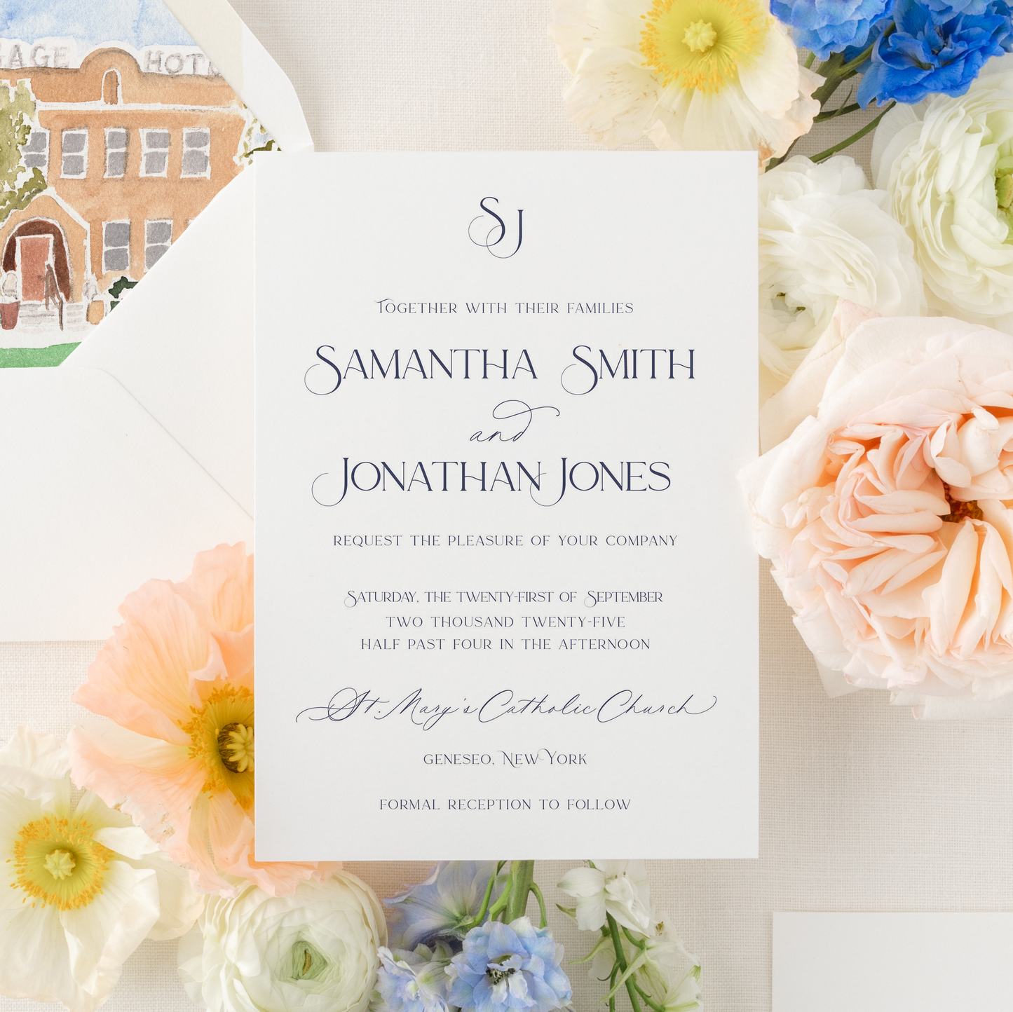 Classic Collection 3 | Semi-Custom Watercolor Wedding Invitations | Custom Venue Artwork Included