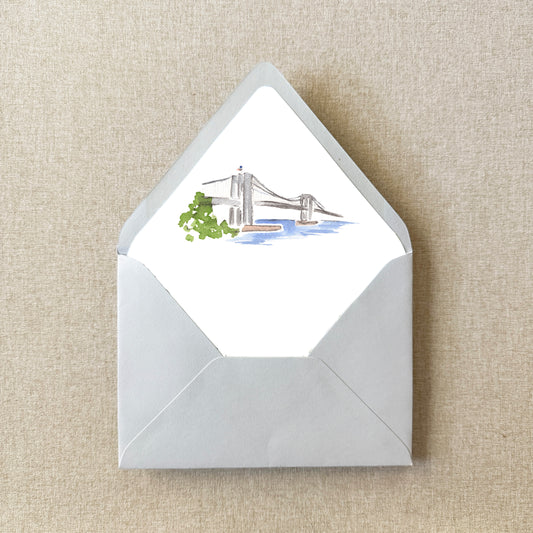 New York City Brooklyn Bridge Watercolor Euroflap Envelope Liner | Set of 10 | For 5x7” invitations