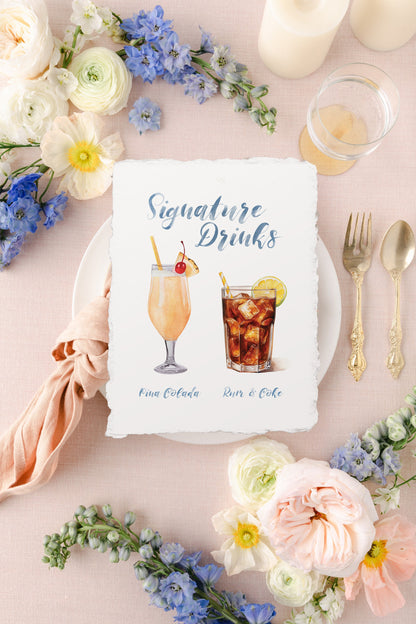 Semi-custom Watercolor Cocktail Sign - Watercolor Paper