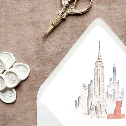 New York City Empire State Building Watercolor Euroflap Envelope Liner | Set of 10 | For 5x7” invitations