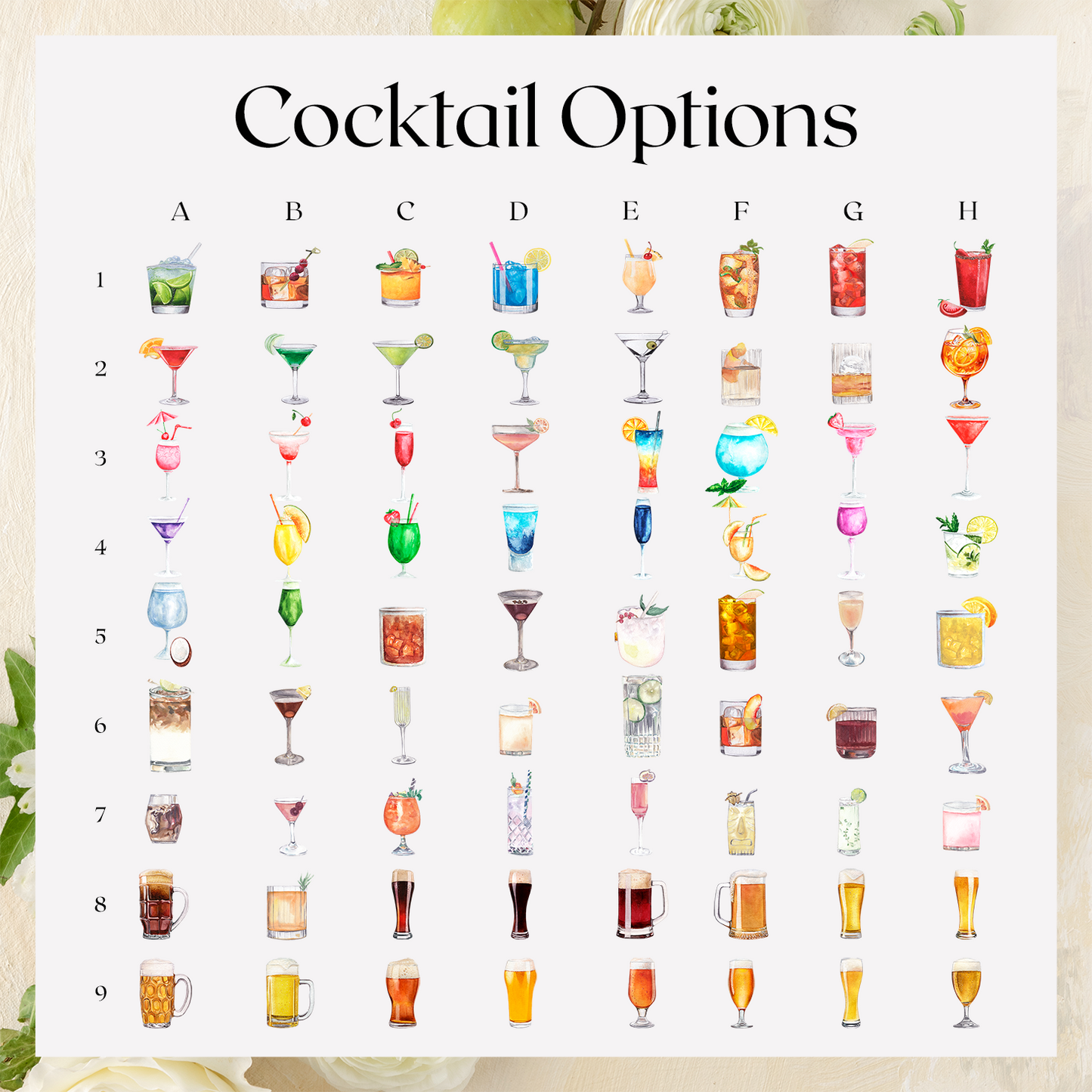 Semi-custom Watercolor Cocktail Sign - Watercolor Paper