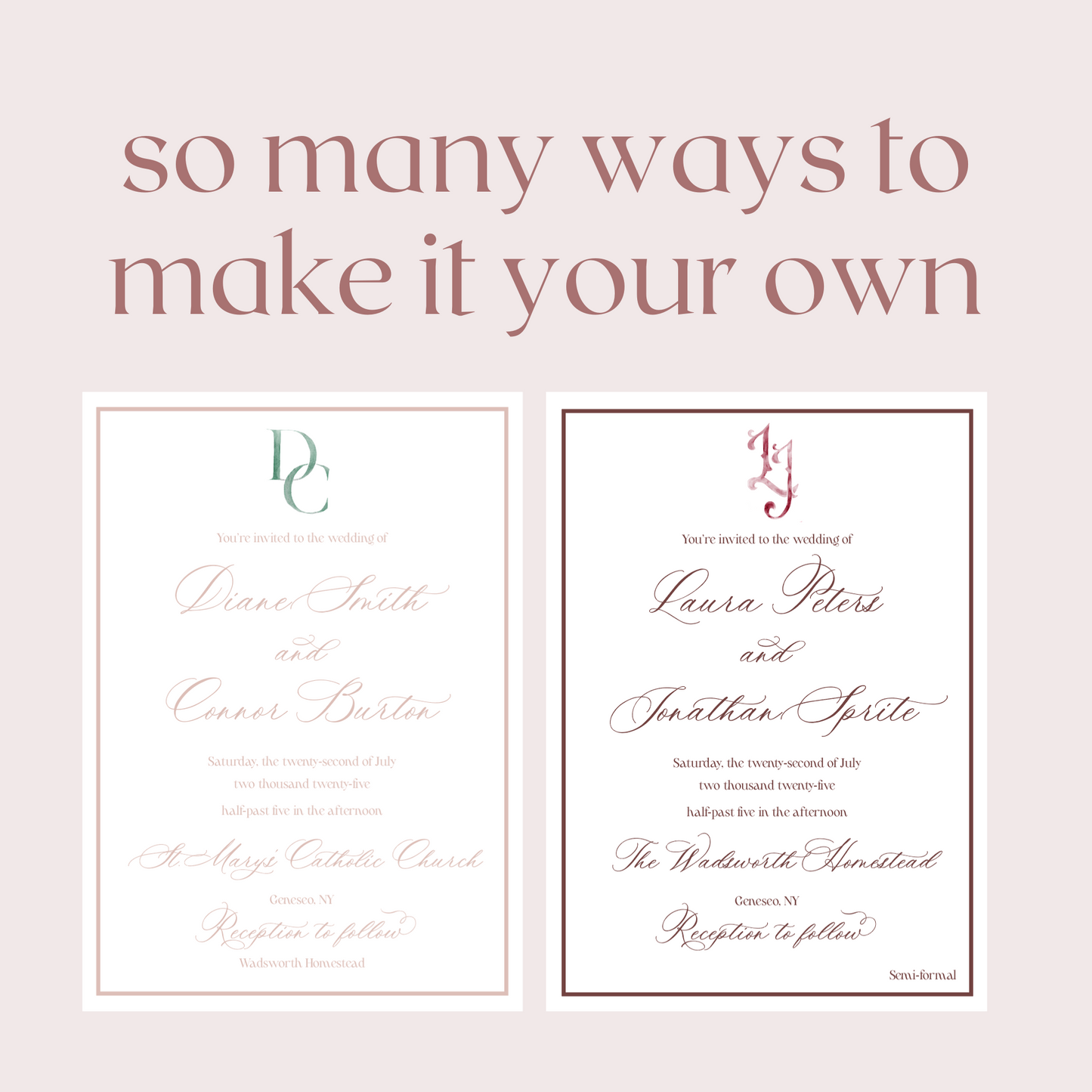 The Monogram Collection | Semi-Custom Watercolor Wedding Invitations | Custom Artwork Included