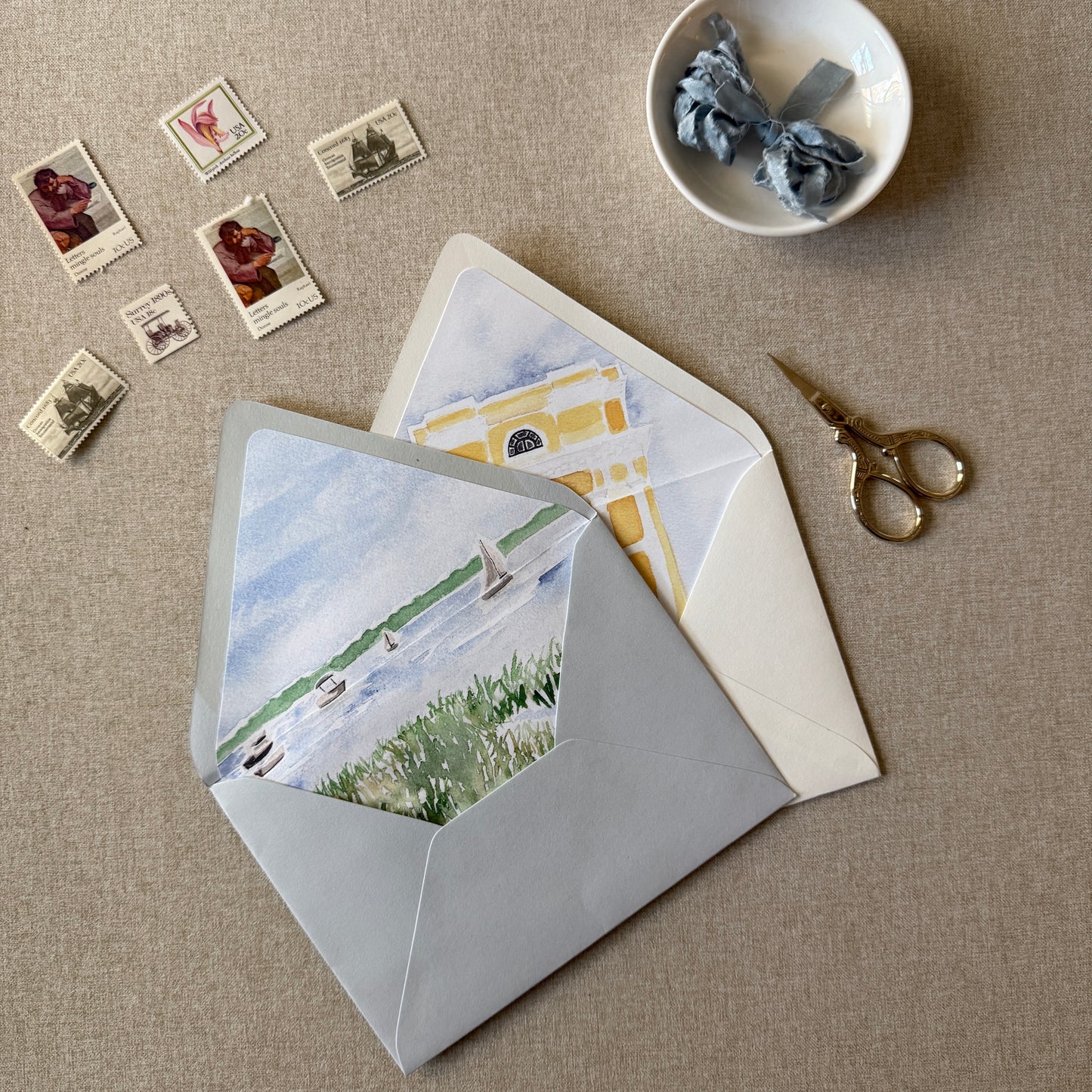 Custom Watercolor Venue Envelope Liner | Set of 10