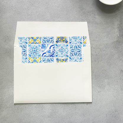 Blue and Yellow Mediterranean Tile Envelope Liner | Square Flap | Set of 10