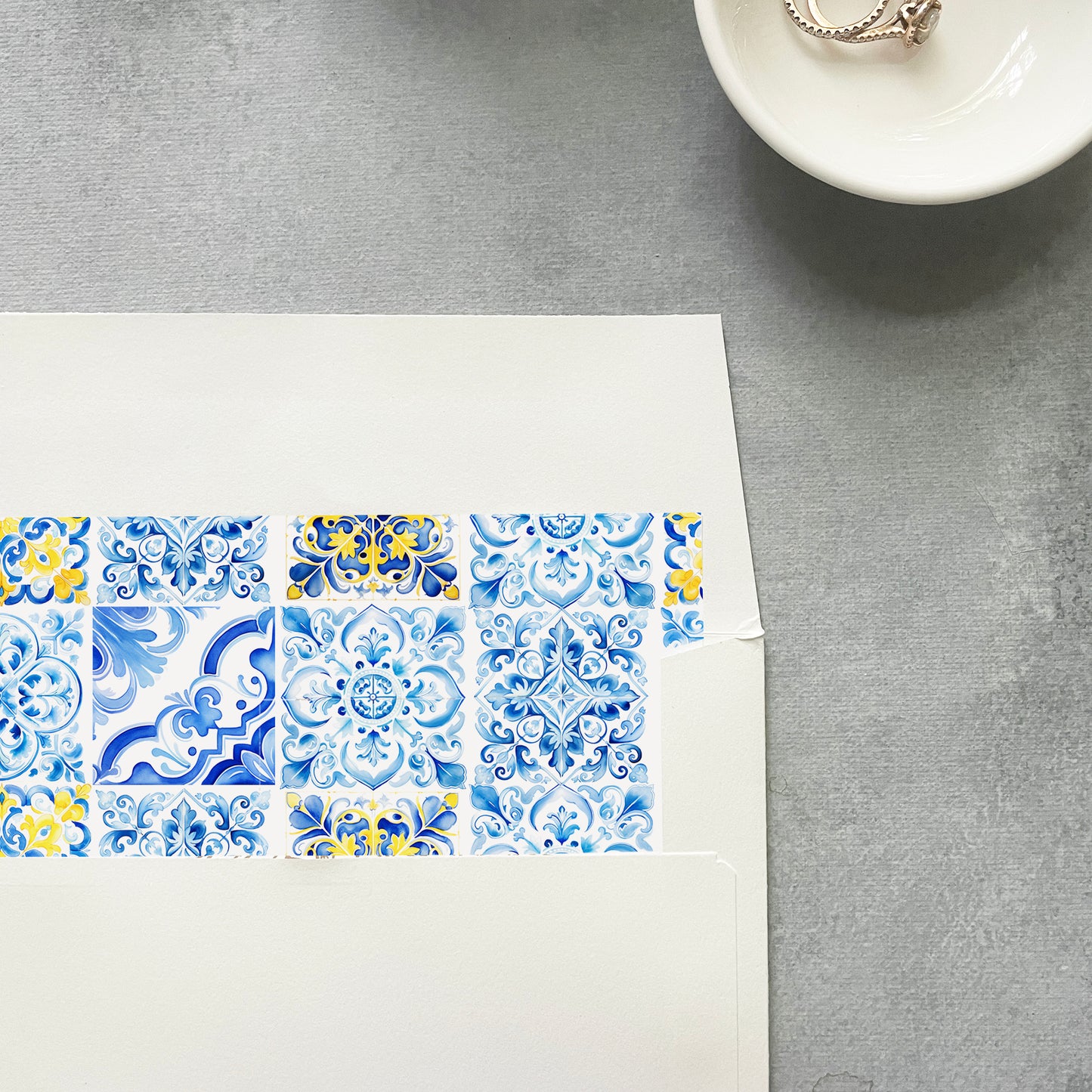 Blue and Yellow Mediterranean Tile Envelope Liner | Square Flap | Set of 10