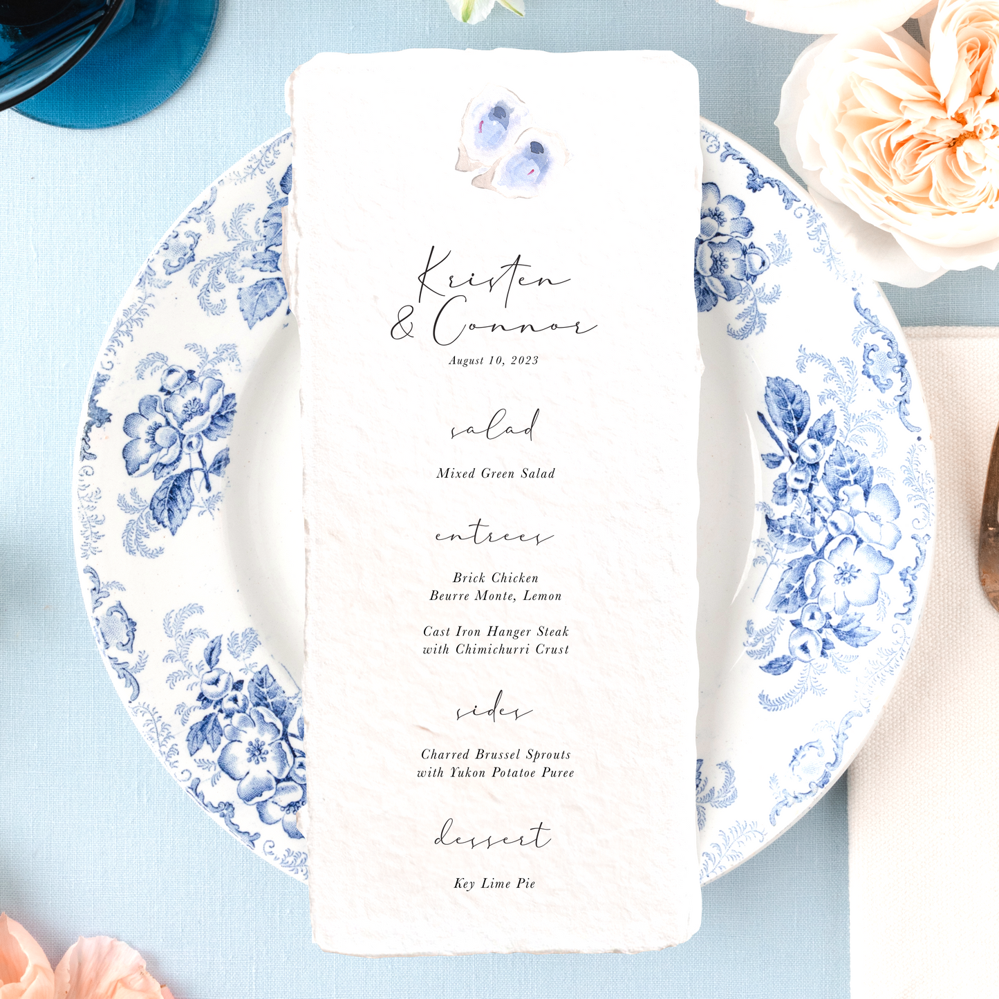 Semi-custom Oyster Watercolor Wedding Menu | Set of 10 | Printed