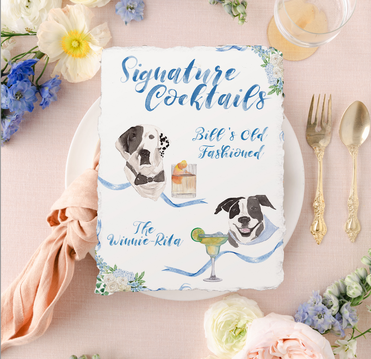 Custom Drink Sign With Watercolor Pet Portrait