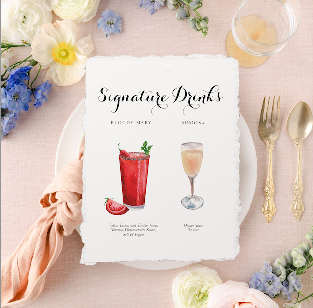 Semi-custom Watercolor Cocktail Sign - Watercolor Paper