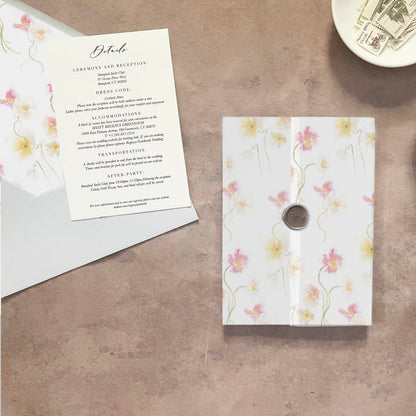 Pink and Yellow Poppy Floral Vellum Wrap | A7 or A6 | Set of 10