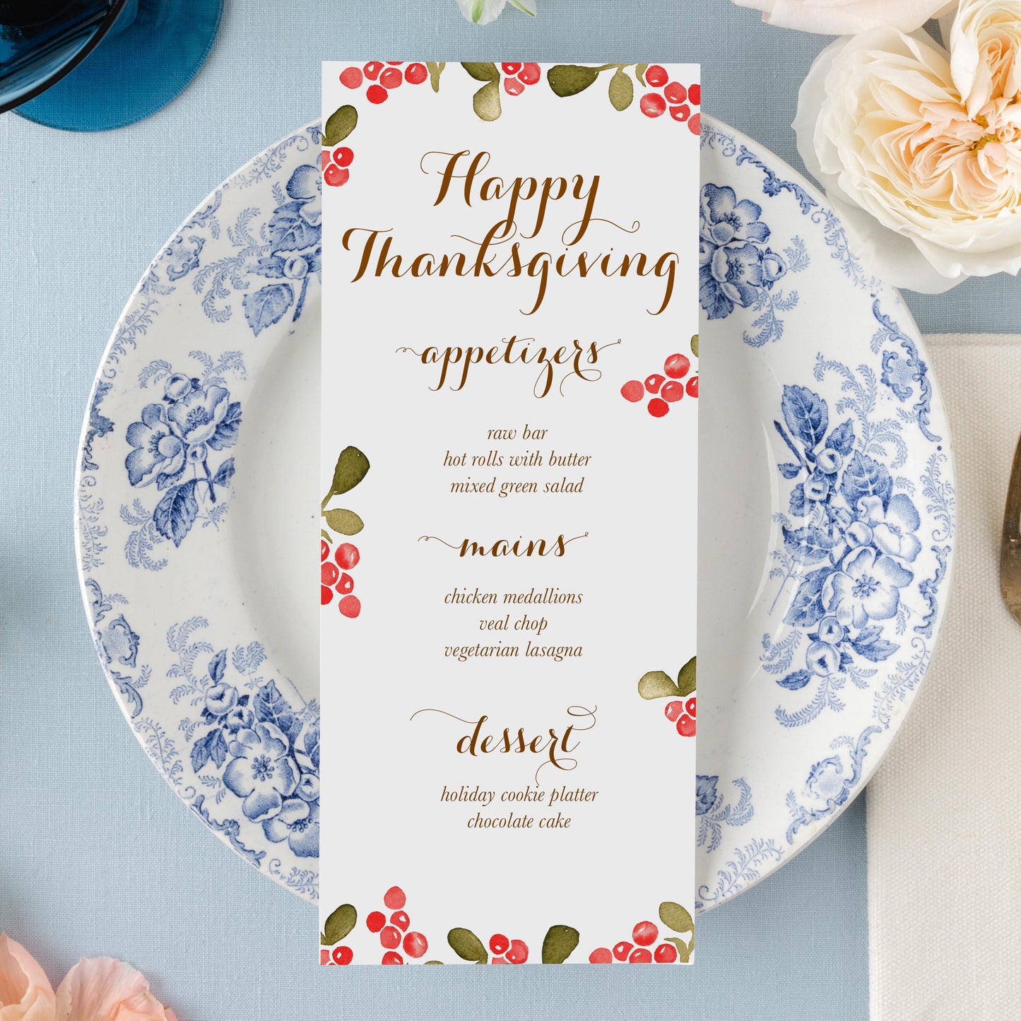 Thanksgiving Dinner Menu | Set of 10 | Printed