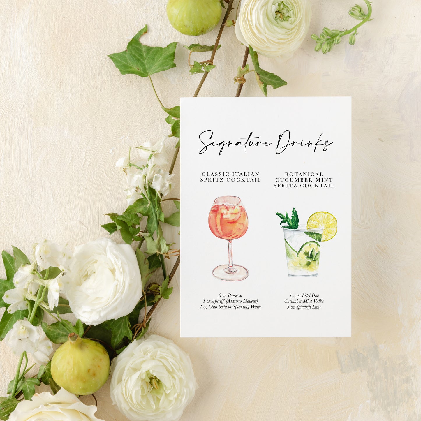 Semi-custom Watercolor Cocktail Sign - Watercolor Paper