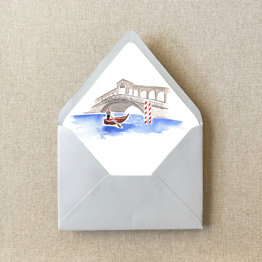 Venice Italy Watercolor Euroflap Envelope Liner | Set of 10 | For 5x7” invitations