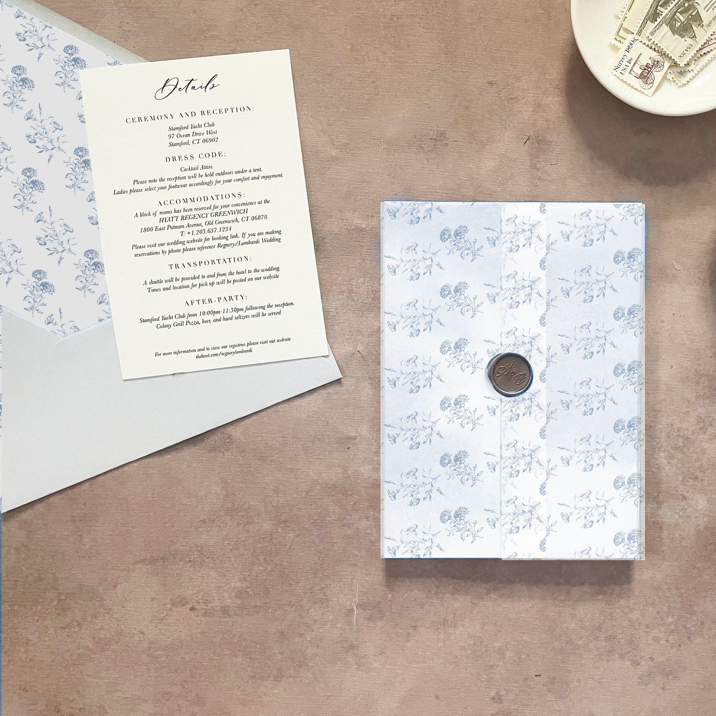 Blue Toile Floral Vellum Wrap | A7 | Set of 10