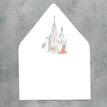 New York City Empire State Building Watercolor Euroflap Envelope Liner | Set of 10 | For 5x7” invitations