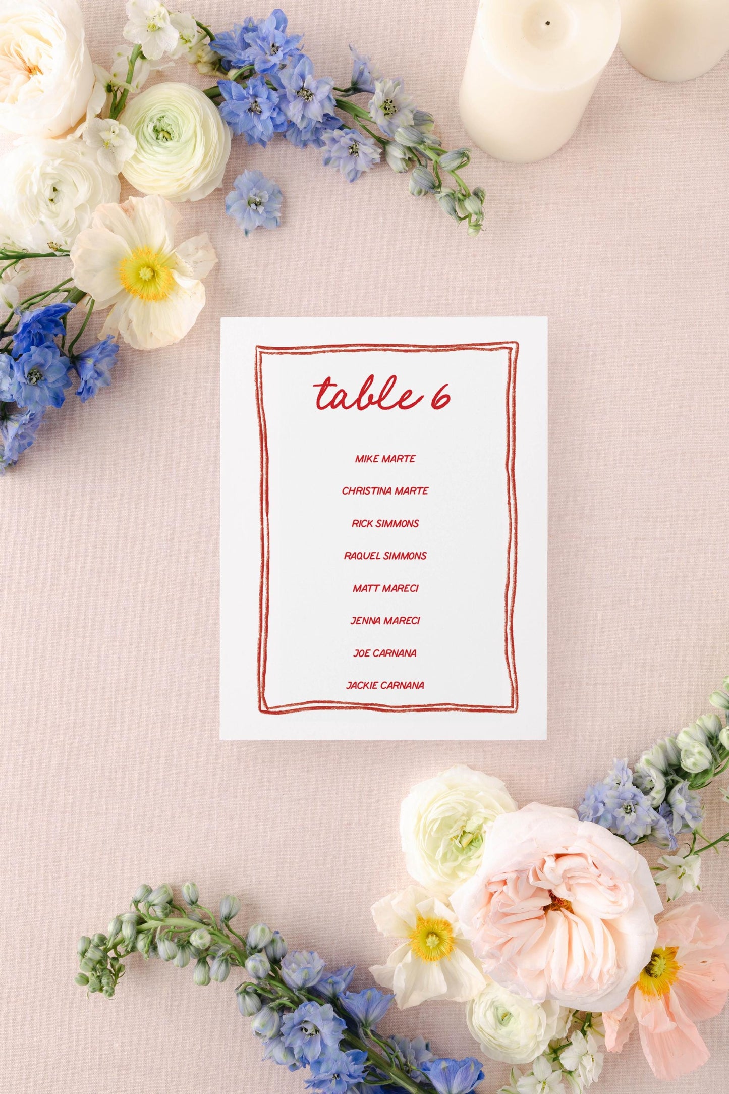 Blue Handmade Paper Seating Chart Cards | Printed