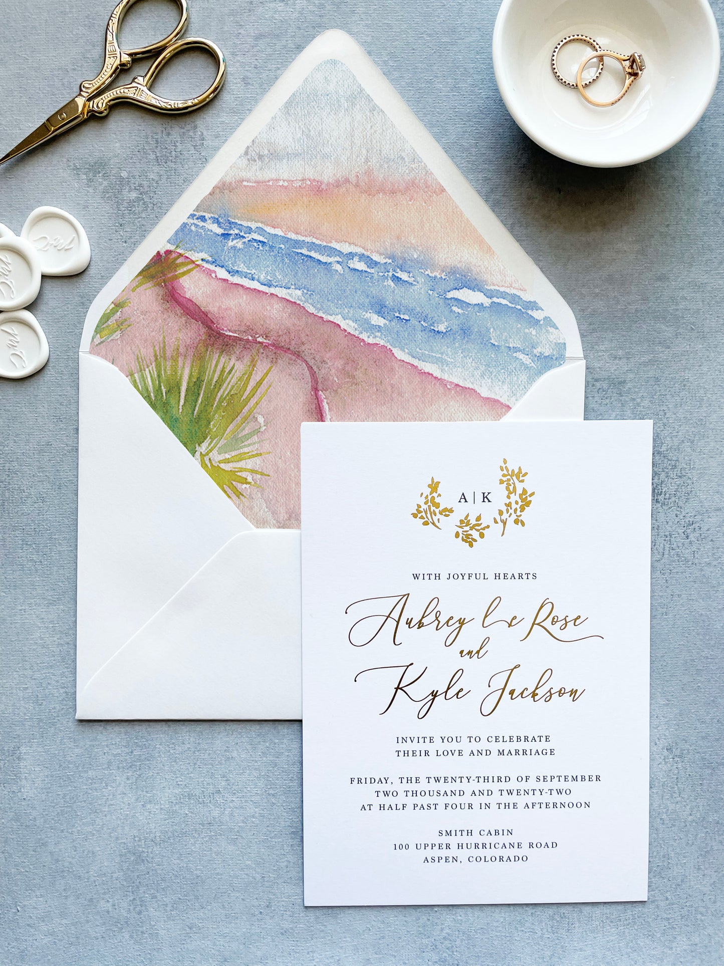 Tropical Beach Watercolor Envelope Liner | Euro Flap | Set of 10