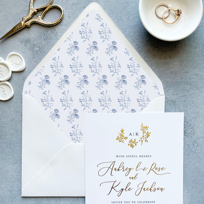 Dusty Blue Toile Euroflap Envelope Liner | Set of 10 | For 5x7” invitations