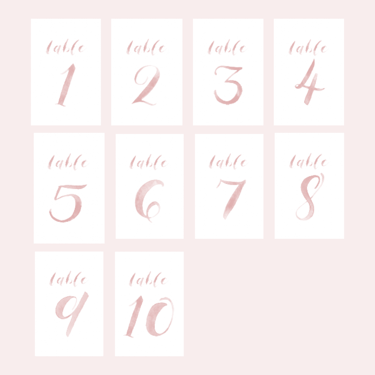 Blush Pink Watercolor Table Numbers | Handmade Paper