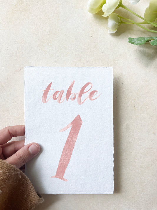 Blush Pink Watercolor Table Numbers | Handmade Paper