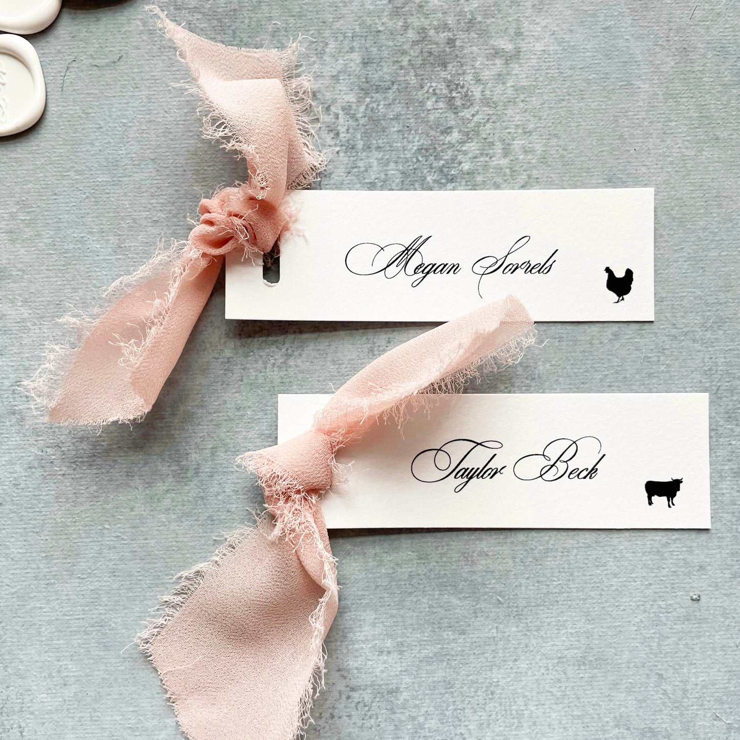 Slim Paper Place Card with Blush Ribbon | Set of 10 | Printed