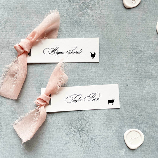 Slim Paper Place Card with Blush Ribbon | Set of 10 | Printed