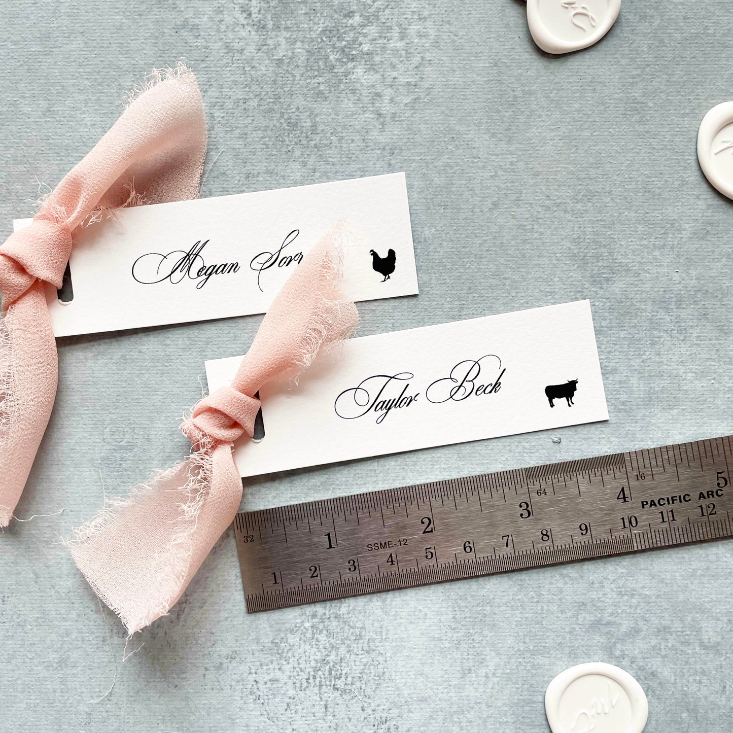 Slim Paper Place Card with Blush Ribbon | Set of 10 | Printed