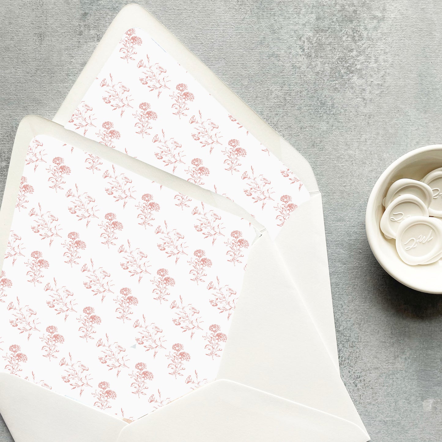 Blush Pink Toile Euroflap Envelope Liner | Set of 10 | For 5x7” invitations