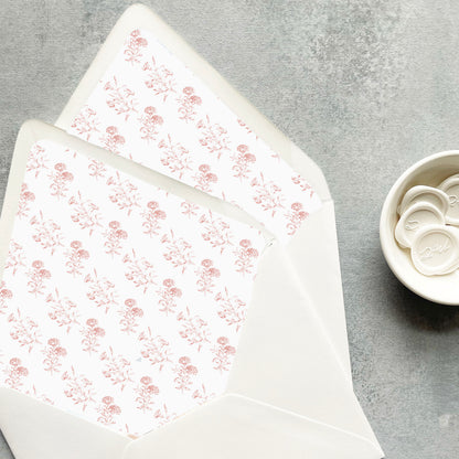 Blush Pink Toile Euroflap Envelope Liner | Set of 10 | For 5x7” invitations